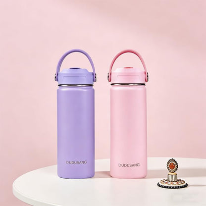 2Pack 18oz Kids Insulated Water Bottle - Bulk Stainless Steel Water Bottles for School Boys/Girls Flip Top Leak Spill Proof Vacuum Metal Cups BPA Free Thermos(Light Pink, 18 Ounces)