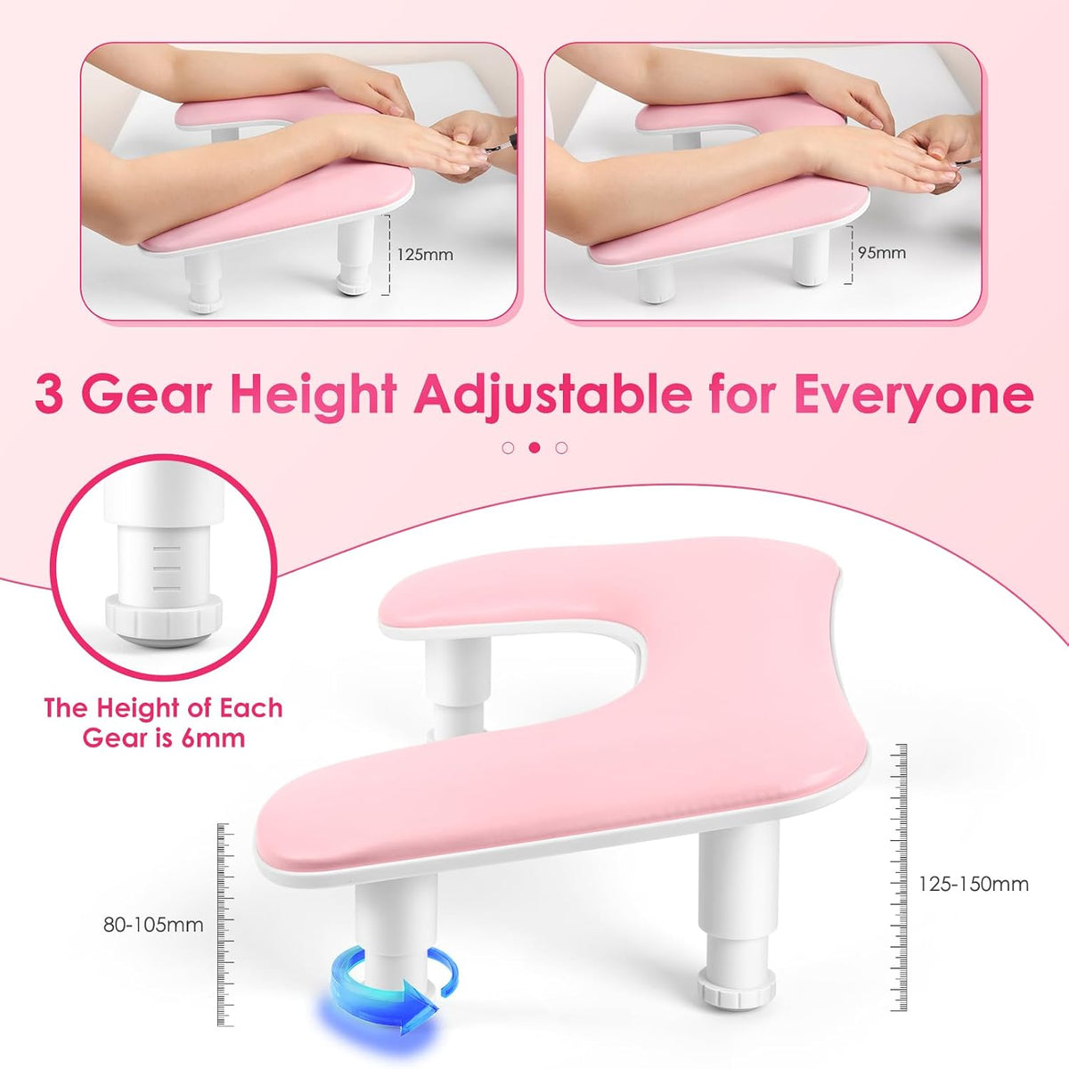 LIONVISON Arm Rest for Nails Tech: U-shaped Adjustable Nail Armrest
