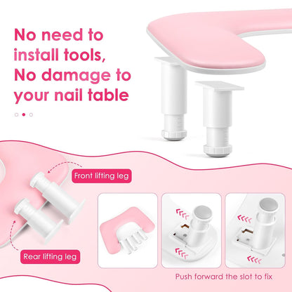 LIONVISON Arm Rest for Nails Tech: U-shaped Adjustable Nail Armrest