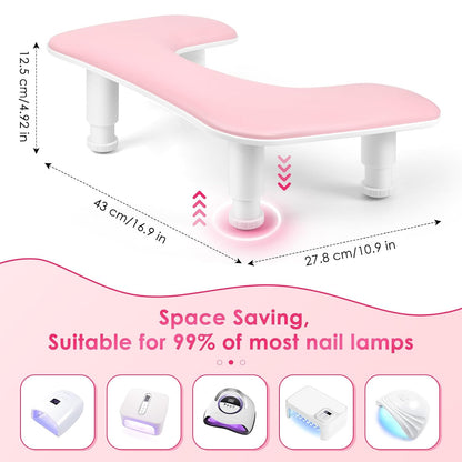 LIONVISON Arm Rest for Nails Tech: U-shaped Adjustable Nail Armrest