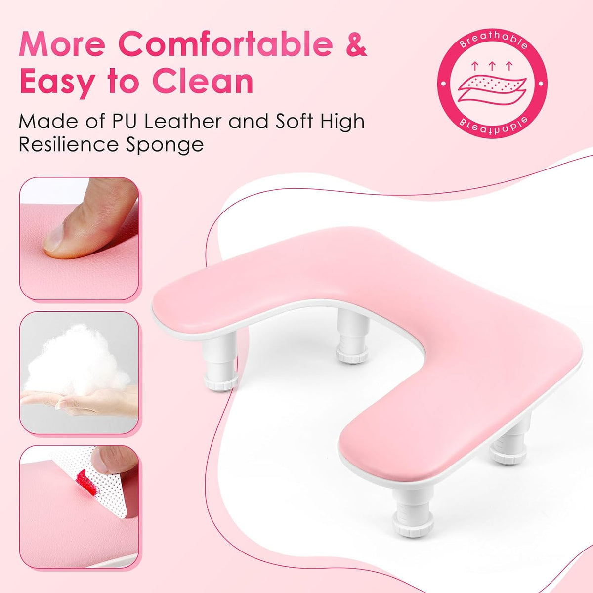 LIONVISON Arm Rest for Nails Tech: U-shaped Adjustable Nail Armrest