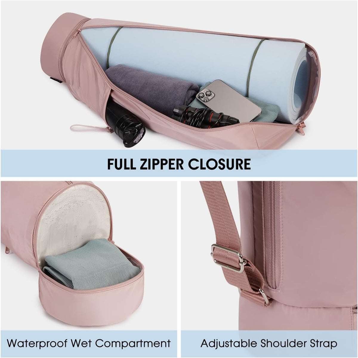 Yoga Mat Bag, Full Zip Cargo Yoga Mat Carrier Bag with Drawstring Water Bottle Pocket and Bottom Wet Pocket, Exercise Yoga Mat Carrier Holder Multi-Functional Storage Bag Patent Pending