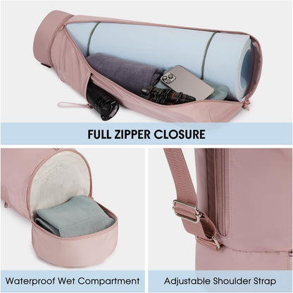 Yoga Mat Bag, Full Zip Cargo Yoga Mat Carrier Bag with Drawstring Water Bottle Pocket and Bottom Wet Pocket, Exercise Yoga Mat Carrier Holder Multi-Functional Storage Bag Patent Pending