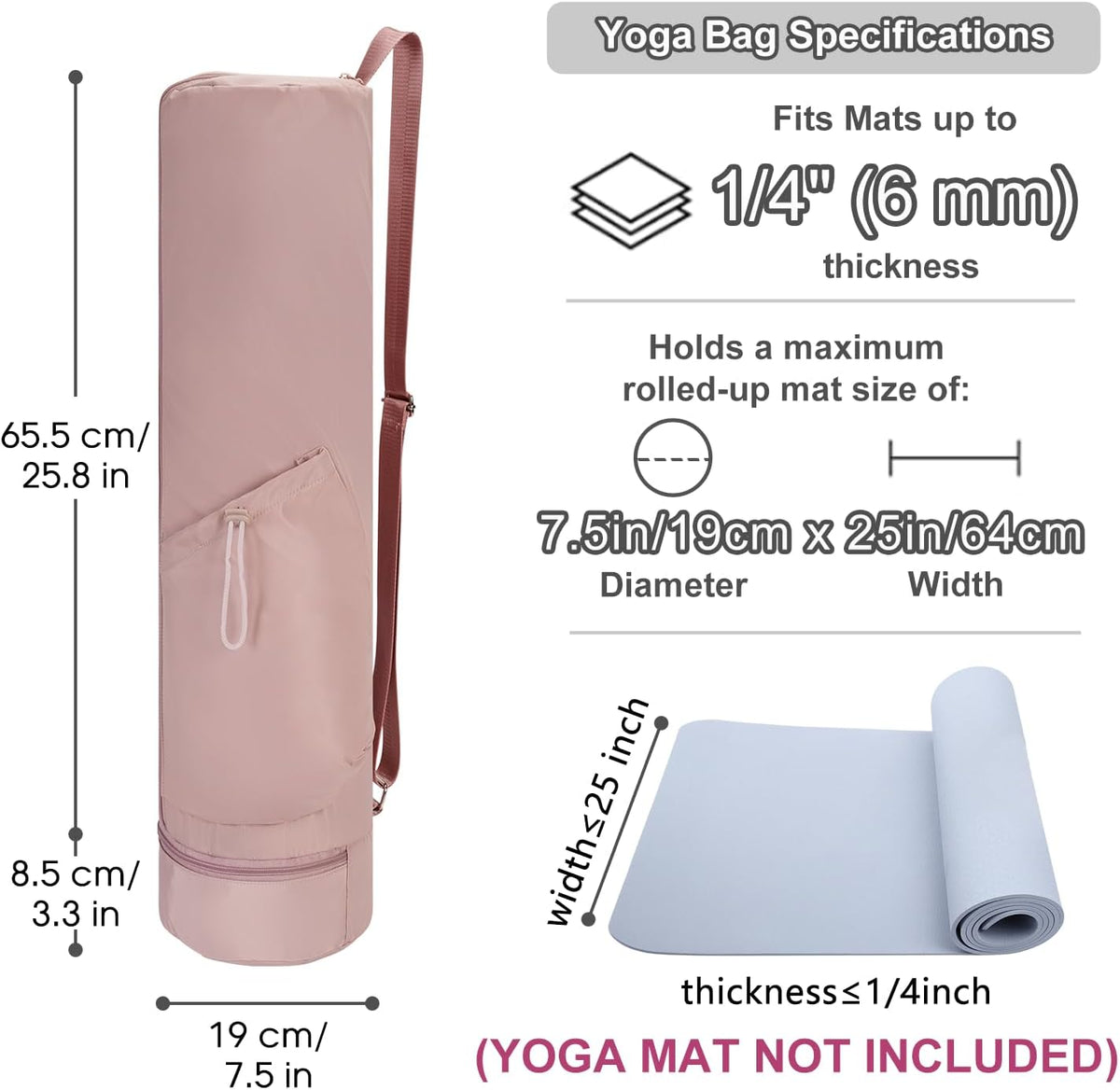 Yoga Mat Bag, Full Zip Cargo Yoga Mat Carrier Bag with Drawstring Water Bottle Pocket and Bottom Wet Pocket, Exercise Yoga Mat Carrier Holder Multi-Functional Storage Bag Patent Pending