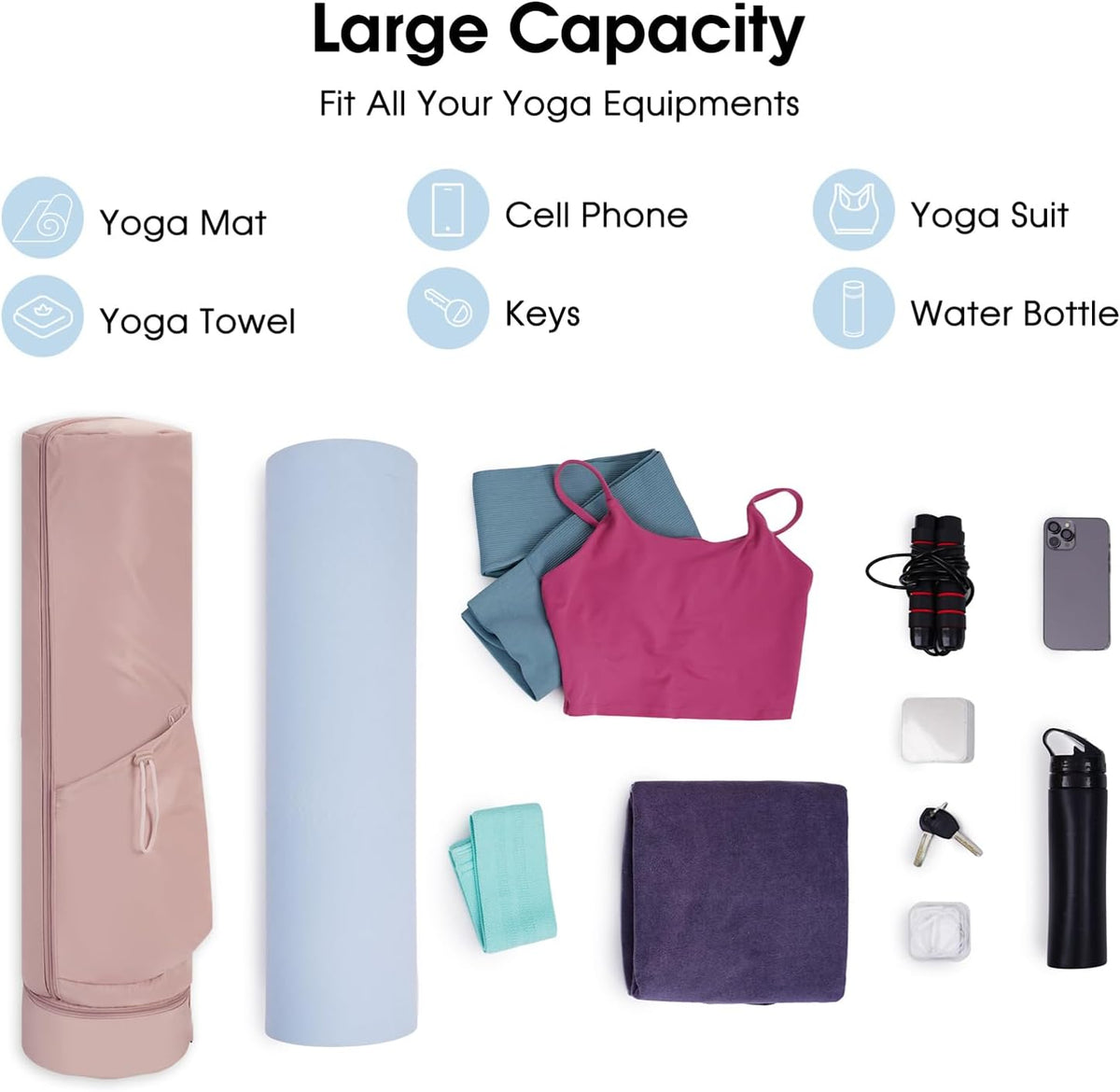 Yoga Mat Bag, Full Zip Cargo Yoga Mat Carrier Bag with Drawstring Water Bottle Pocket and Bottom Wet Pocket, Exercise Yoga Mat Carrier Holder Multi-Functional Storage Bag Patent Pending