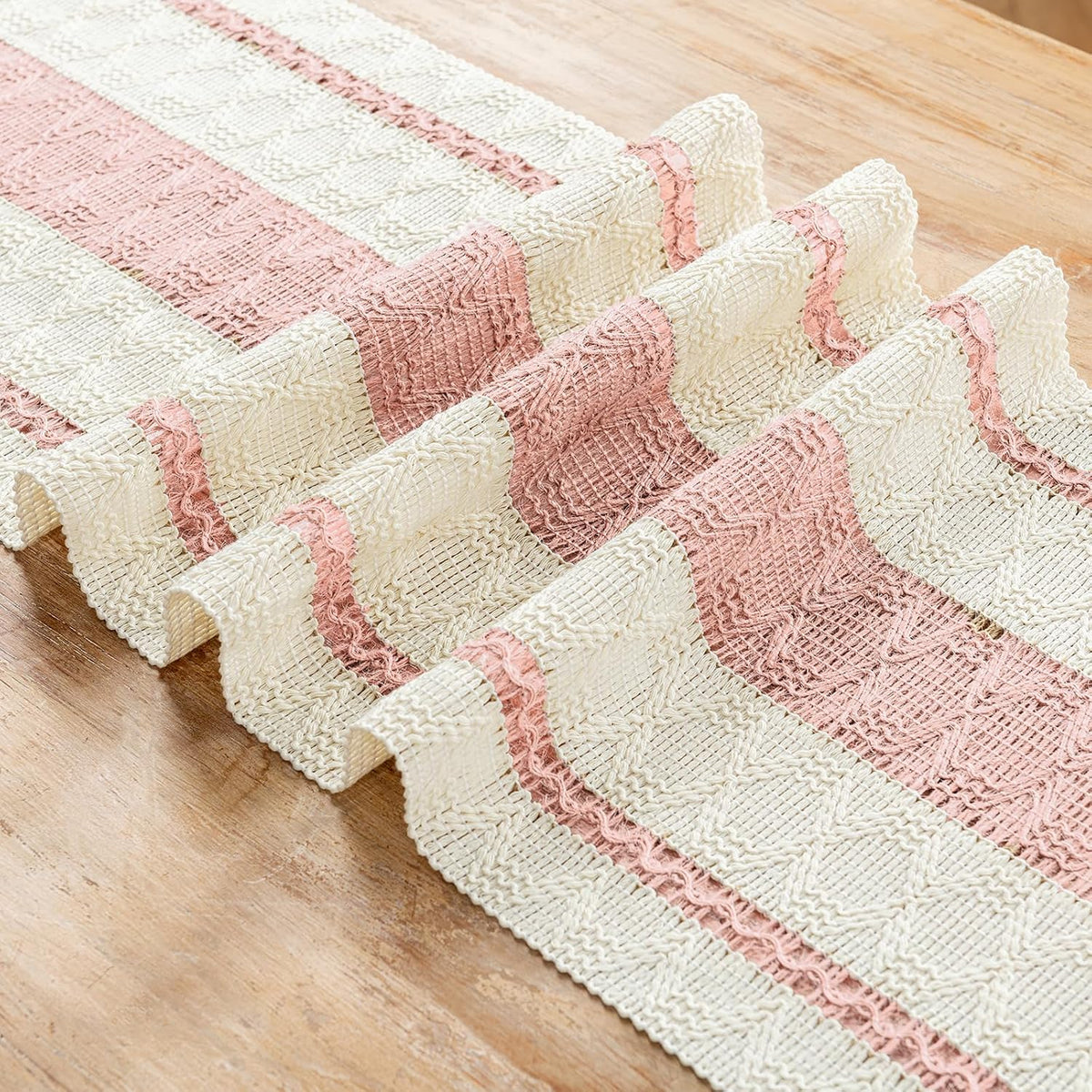 Pink Table Runner 60 Inches Long Boho Macrame Table Runner for Home Decor, Farmhouse Table Runners with Tassels for Party Bohemian Rustic Bridal Shower Dining Decor 12x60 Inches
