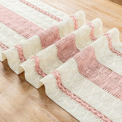 Pink Table Runner 60 Inches Long Boho Macrame Table Runner for Home Decor, Farmhouse Table Runners with Tassels for Party Bohemian Rustic Bridal Shower Dining Decor 12x60 Inches