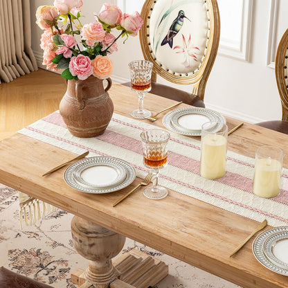 Pink Table Runner 60 Inches Long Boho Macrame Table Runner for Home Decor, Farmhouse Table Runners with Tassels for Party Bohemian Rustic Bridal Shower Dining Decor 12x60 Inches