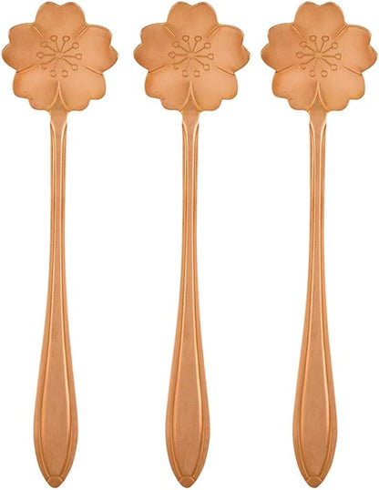 Mini Stainless Steel Serving Spoons Flower Shaped Spoon for Coffee Tea Honey, Set of 3, Rose Gold