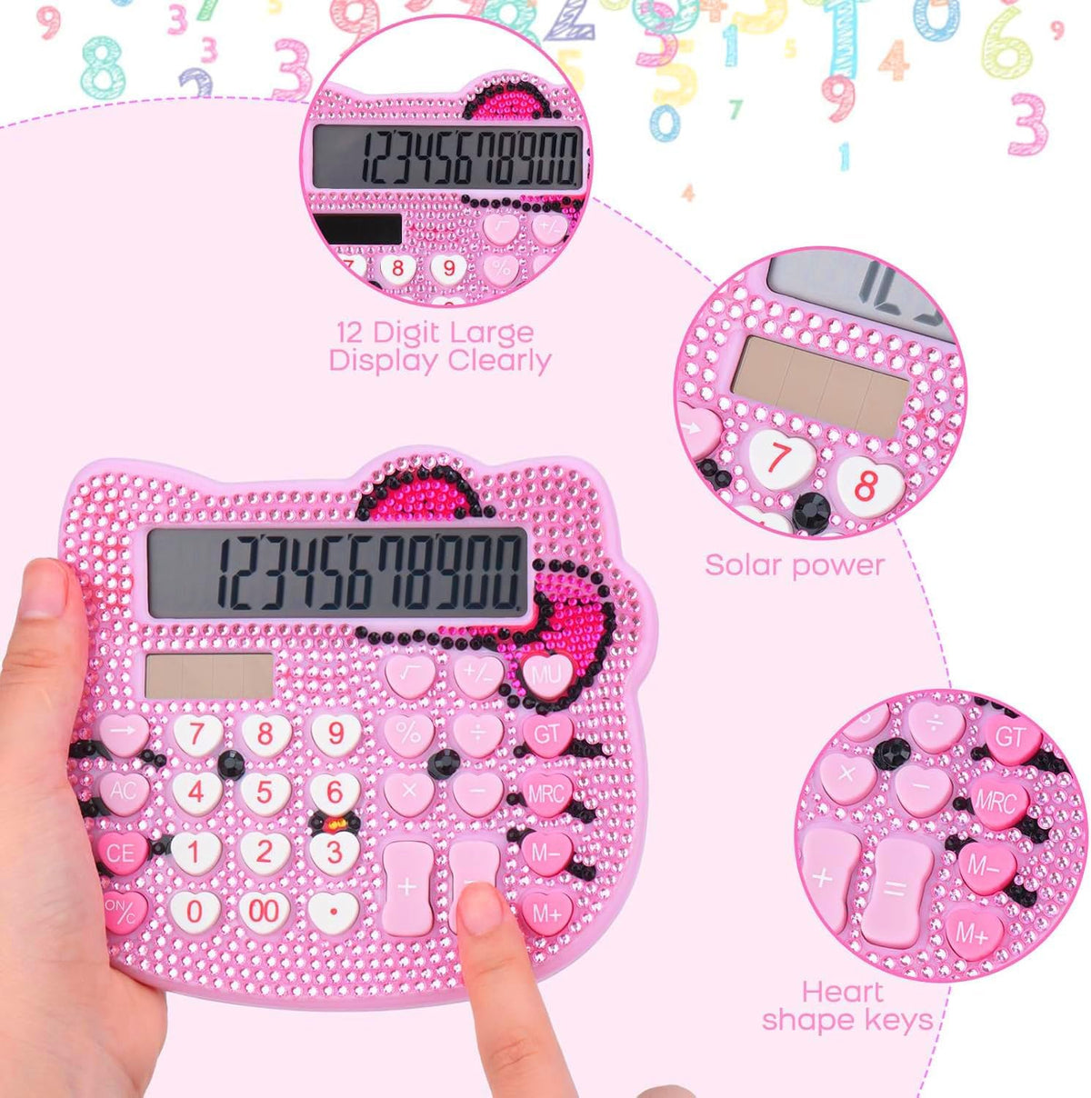 Women Calculators,Desktop Calculator 12 Digit with Large LCD Display and Sensitive Button, Solar and Battery Dual Power, Standard Function for Office, Home, School (Pink+Pink)