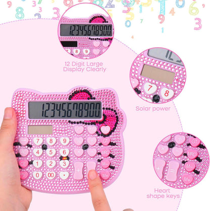 Women Calculators,Desktop Calculator 12 Digit with Large LCD Display and Sensitive Button, Solar and Battery Dual Power, Standard Function for Office, Home, School (Pink+Pink)
