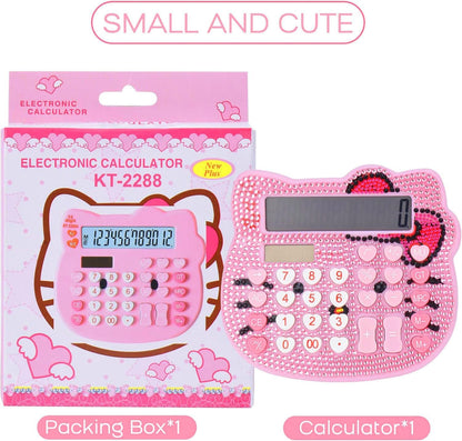 Women Calculators,Desktop Calculator 12 Digit with Large LCD Display and Sensitive Button, Solar and Battery Dual Power, Standard Function for Office, Home, School (Pink+Pink)