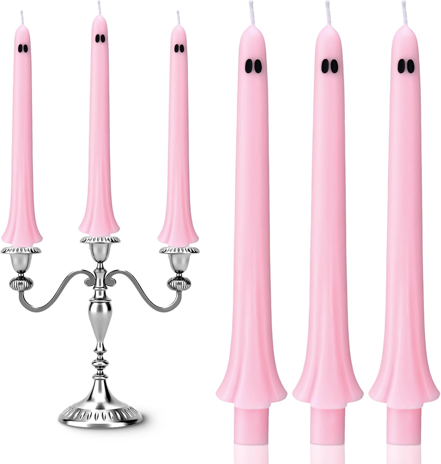 6 Pcs Pink Halloween Ghost Taper Candles Spooky Table Decor