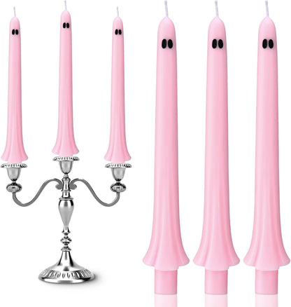 6 Pcs Pink Halloween Ghost Taper Candles Spooky Table Decor