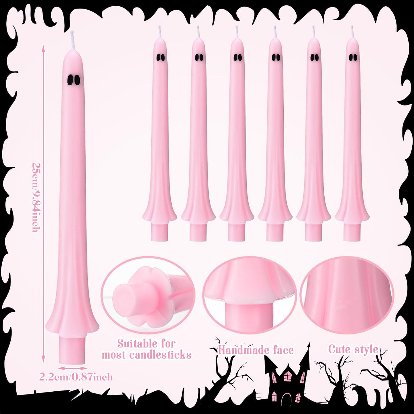 6 Pcs Pink Halloween Ghost Taper Candles Spooky Table Decor