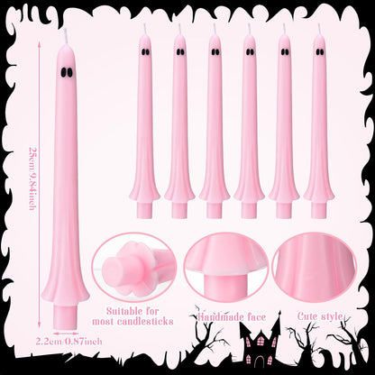 6 Pcs Pink Halloween Ghost Taper Candles Spooky Table Decor
