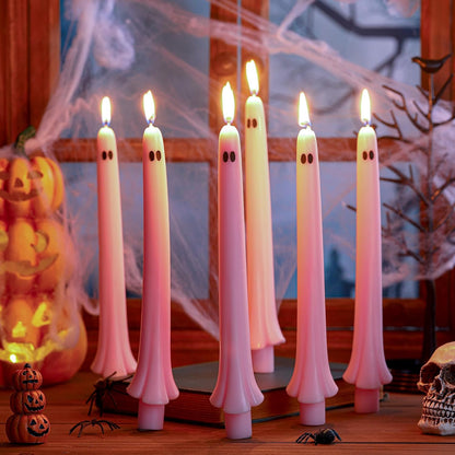 6 Pcs Pink Halloween Ghost Taper Candles Spooky Table Decor