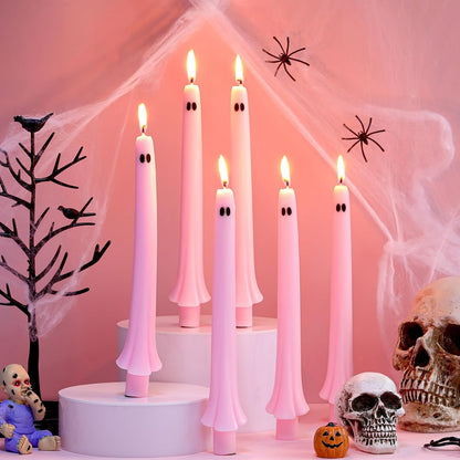 6 Pcs Pink Halloween Ghost Taper Candles Spooky Table Decor