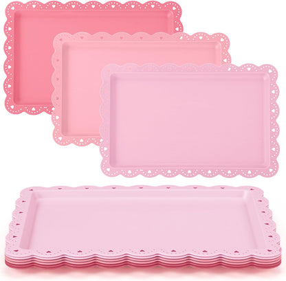 6 Pcs Pink Serving Trays Plastic Food Platters