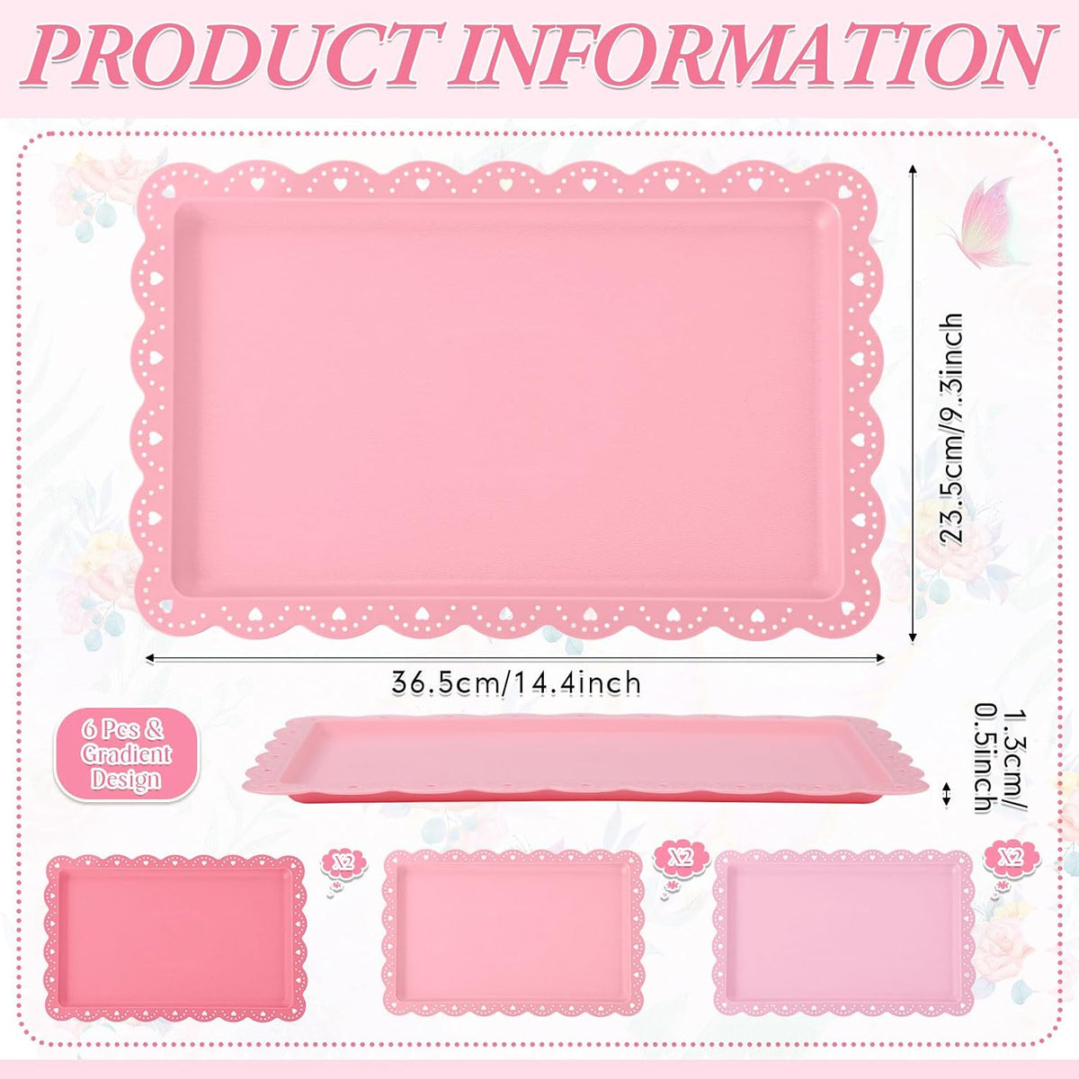 6 Pcs Pink Serving Trays Plastic Food Platters