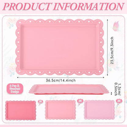 6 Pcs Pink Serving Trays Plastic Food Platters