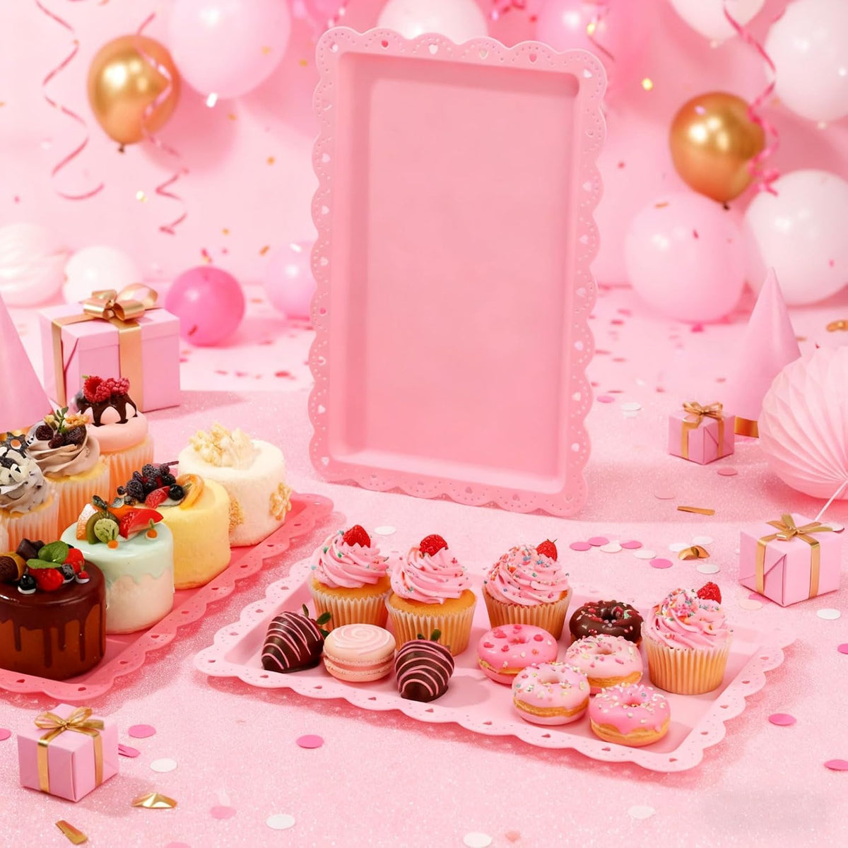6 Pcs Pink Serving Trays Plastic Food Platters