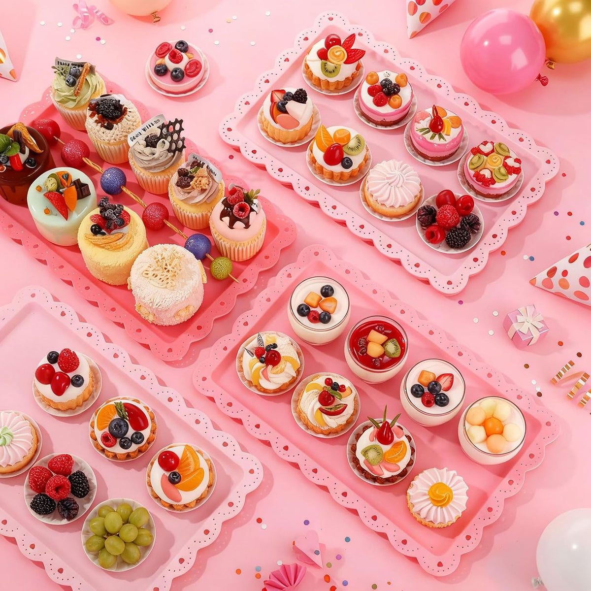 6 Pcs Pink Serving Trays Plastic Food Platters