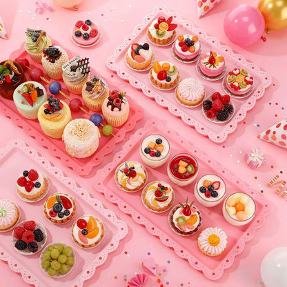 6 Pcs Pink Serving Trays Plastic Food Platters