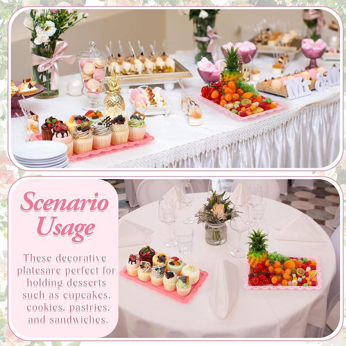 6 Pcs Pink Serving Trays Plastic Food Platters