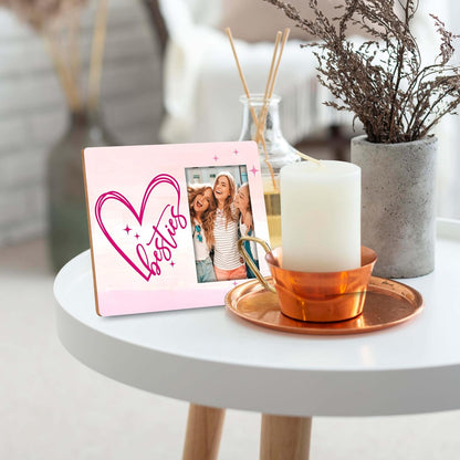 Besties 4x6 Picture Frame–Pink BFF Friendship Photo Frame-Tabletop Stand or Wall Hanging (Hooks & Rope)-Gifts for Birthday, Christmas, Graduation, Galentine’s Day, Mother's Day, etc.(007)