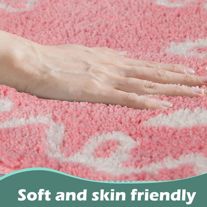 Pink Heart Bow Bathroom Mat Coquette Non Slip Heart Shaped Bow Rug Cute Girly Carpet Room Decor Microfiber Absorbent Bath Rug for Bathroom Bathtub Shower Bedroom (Pink)