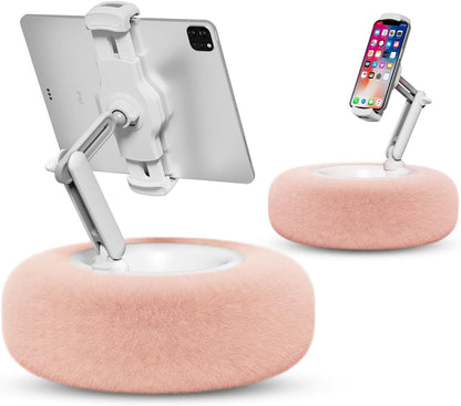 Tablet Stand Pillow, Compatible with 4.7"-13" Phone/Tablet, iPad, iPhone, Samsung, Google, Kindle, 360°Adjustable Phone Holder for Bed with Soft Plush Fabric, and Detachable Bowl, Pink