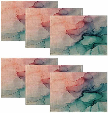 Marble Placemats Green Grey Pink Placemats Set of 6, 18X12 Inch Linen Washable Single-Sided Disposable Table Mats for Party BBQ Holiday Table Décor
