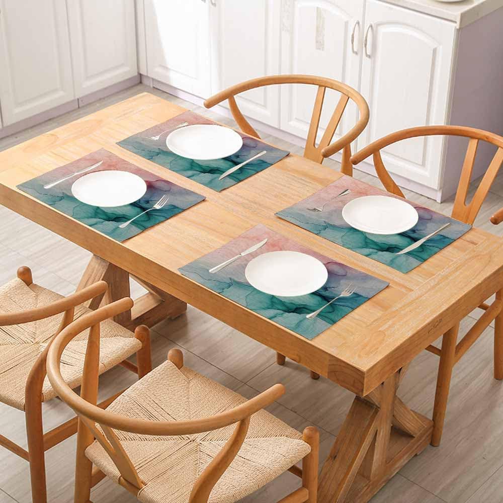 Marble Placemats Green Grey Pink Placemats Set of 6, 18X12 Inch Linen Washable Single-Sided Disposable Table Mats for Party BBQ Holiday Table Décor