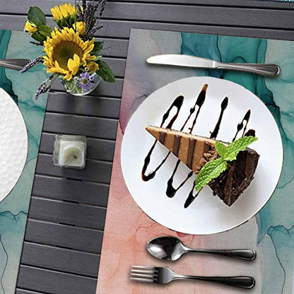Marble Placemats Green Grey Pink Placemats Set of 6, 18X12 Inch Linen Washable Single-Sided Disposable Table Mats for Party BBQ Holiday Table Décor