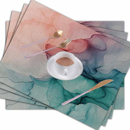 Marble Placemats Green Grey Pink Placemats Set of 6, 18X12 Inch Linen Washable Single-Sided Disposable Table Mats for Party BBQ Holiday Table Décor