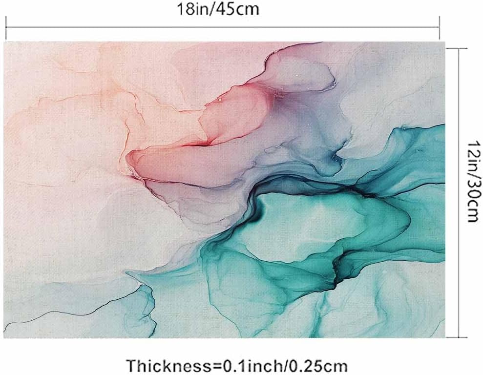 Marble Placemats Green Grey Pink Placemats Set of 6, 18X12 Inch Linen Washable Single-Sided Disposable Table Mats for Party BBQ Holiday Table Décor