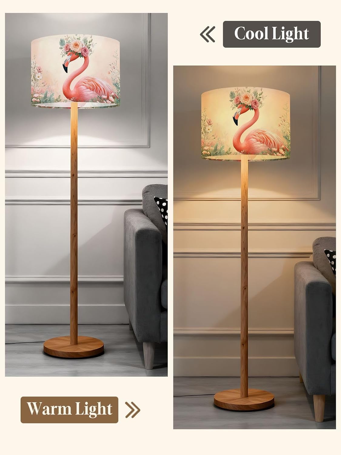 Flamingos Linen Drum Lamp Shades Set of 2, 13"x13"x10" Tropical Animal Pink Modern Roses Floral Crown Pastel Colors Feathers Lampshade for Table Lamps Floor Lamps Easy Assembly Replacement Lamp Shade