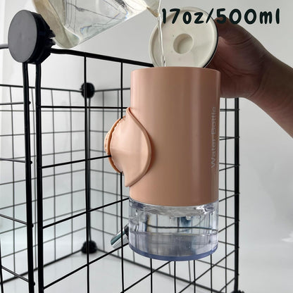 No Drip Top Fill 17oz/ 500ml Water Bottle Hanging Cage Leakproof Water Dispenser, Crate Auto Water Feeder Feeding for Cats, Dogs, Bunnies, Chinchilla Small Animals (Pink)