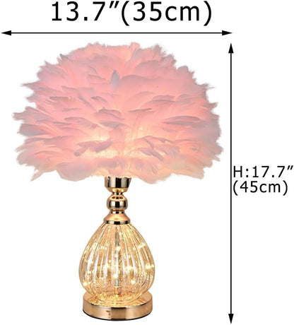Pink Feather Table Lamp with Plug in Wire, Modern Feather Lamp Bedside Table Lamp, Golden Lamp Body for Romantic Atmosphere Bedroom Nightstand Lamp Desk Decorative Night Light Creative Fixture (Pink)