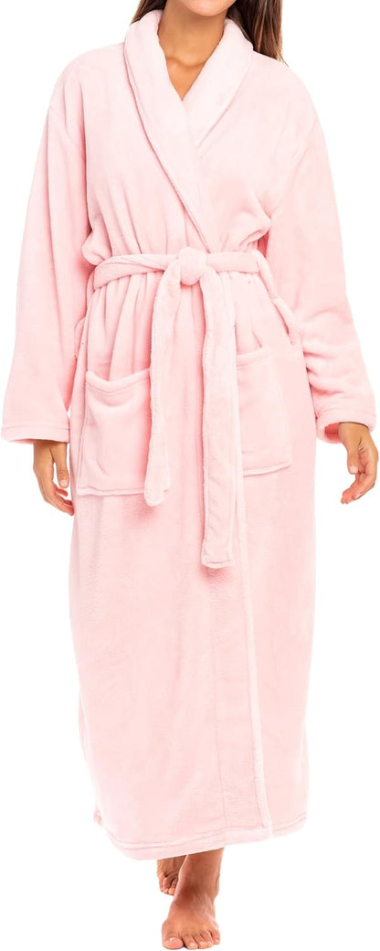 Women's Plush Fleece Robe with Pockets, Long Bathrobe
