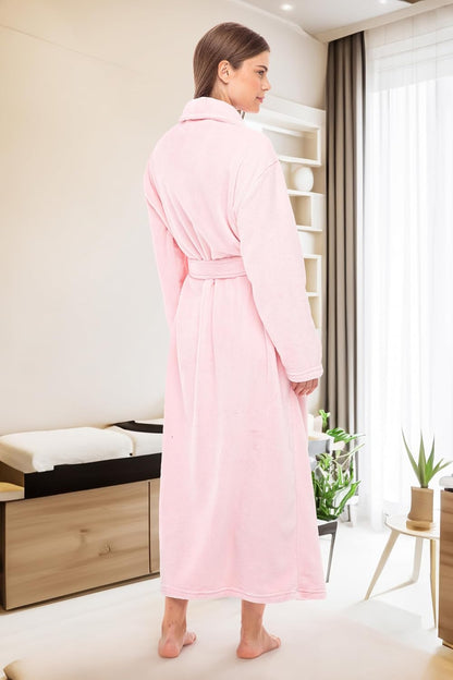Women's Plush Fleece Robe with Pockets, Long Bathrobe