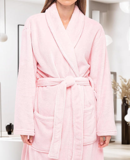 Women's Plush Fleece Robe with Pockets, Long Bathrobe