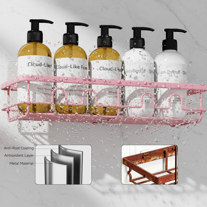 Adhesive Shower Caddy, Large Capacity Shower Racks for Inside Shower, No Drill Bathroom Shower Organizer and Storage, 2 Pack Pink Bathroom Shelves, Home Decor Rv Accessories, Apartment