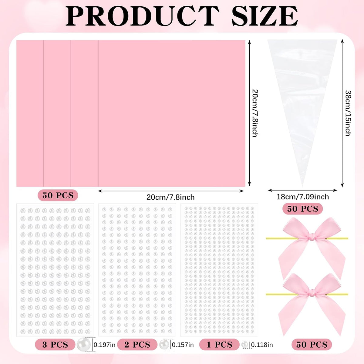 156 Pcs Pink Bow Cone Cellophane Bags Snack Popcorn Party Treat