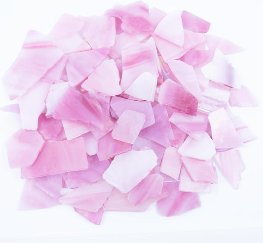 Irregular Stained Glass Scraps, Mosaic Glass Pieces,Broken Glass Pieces,Mosaic Crafts Supplies,Mosaic Tiles for Crafts,Photo Frames,Wall,Vase Filler,Aquarium Decor,1-3cm,0.9LB (Mixed Pink)
