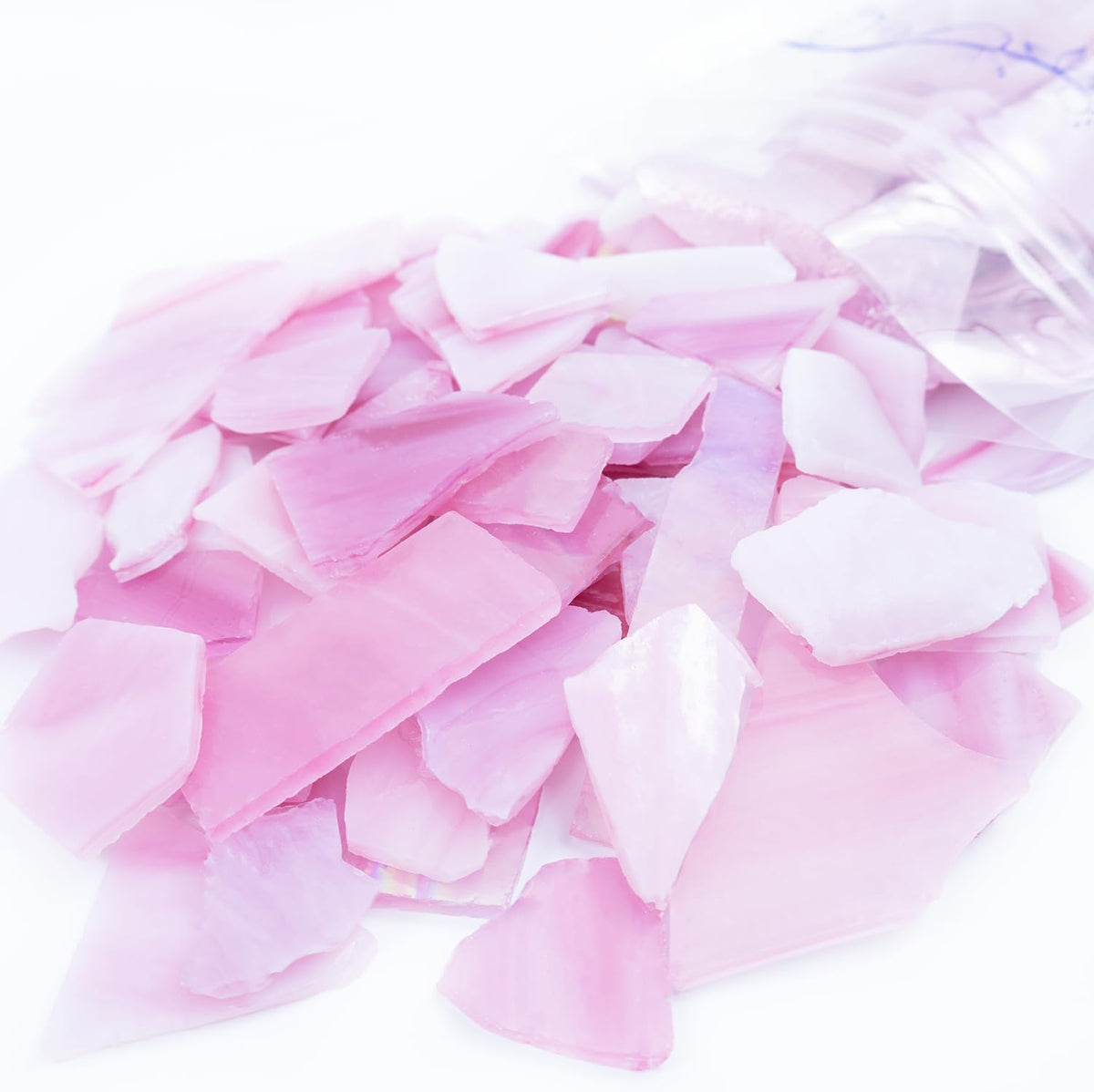 Irregular Stained Glass Scraps, Mosaic Glass Pieces,Broken Glass Pieces,Mosaic Crafts Supplies,Mosaic Tiles for Crafts,Photo Frames,Wall,Vase Filler,Aquarium Decor,1-3cm,0.9LB (Mixed Pink)