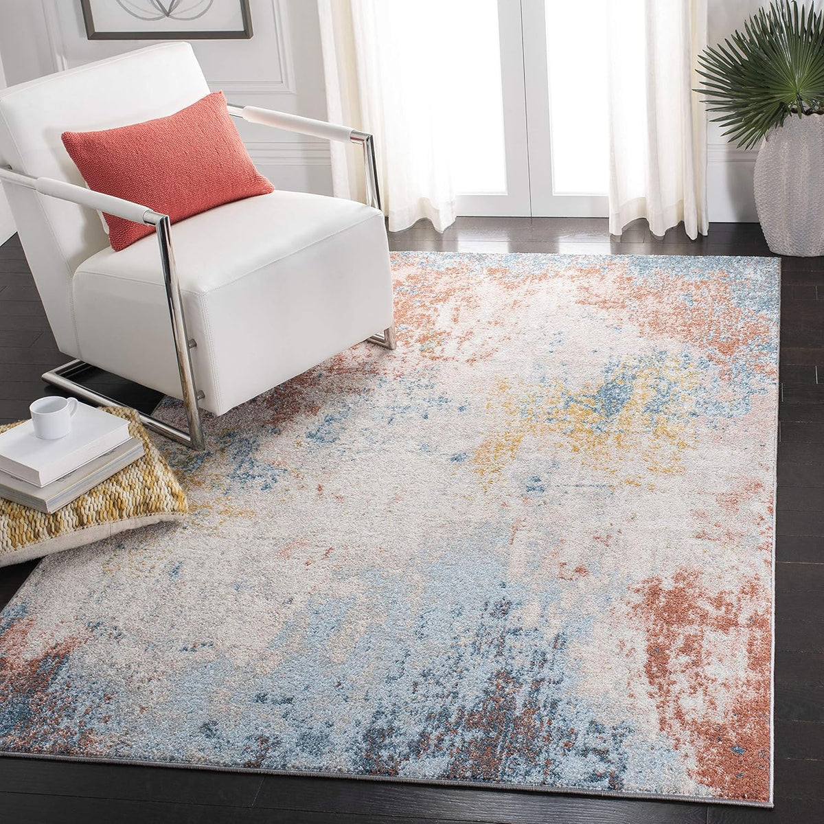 Area Rug 4x6 - Tulum Collection - Ivory & Pink, Modern Abstract Design, Non-Shedding & Easy to Clean, Ideal for Living Room, Bedroom, Dining Space (TUL207A)