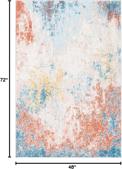 Area Rug 4x6 - Tulum Collection - Ivory & Pink, Modern Abstract Design, Non-Shedding & Easy to Clean, Ideal for Living Room, Bedroom, Dining Space (TUL207A)