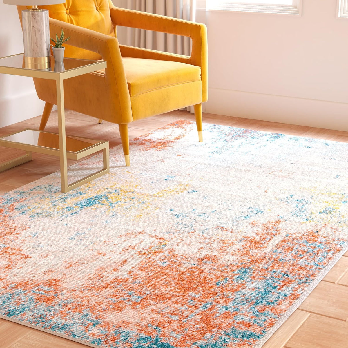 Area Rug 4x6 - Tulum Collection - Ivory & Pink, Modern Abstract Design, Non-Shedding & Easy to Clean, Ideal for Living Room, Bedroom, Dining Space (TUL207A)